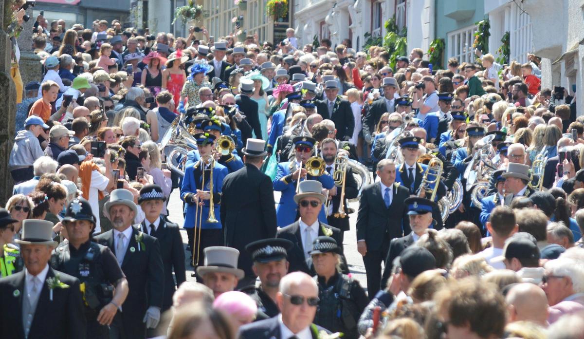 Helston Flora Day celebrations in the streets of Helston, Cornwall